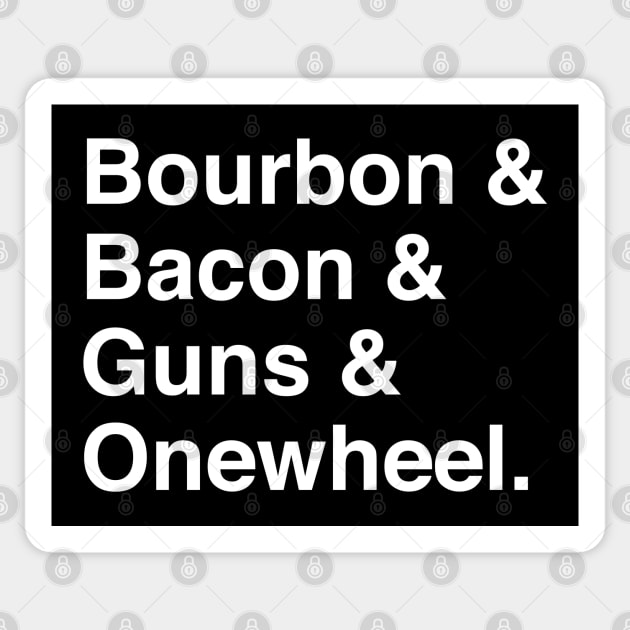 Funny One Wheel Bourbon Bacon Guns and Onewheel Sticker by Funky Prints Merch